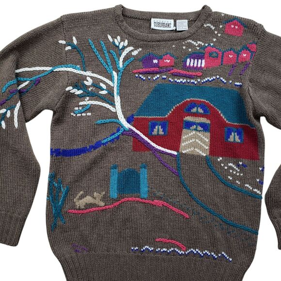 Vintage Country Suburbans Hand Knit Sweater Womens Small Farm House Town Cottage - Picture 2 of 8